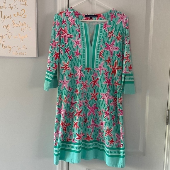 Barbara Erickson Seafoam Pink dress starfish print summer vocation travel size S - Picture 1 of 11